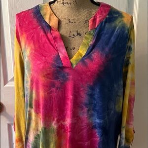 NWOT-XL White Birch Tie Dye 3/4 Length Sleeve Top